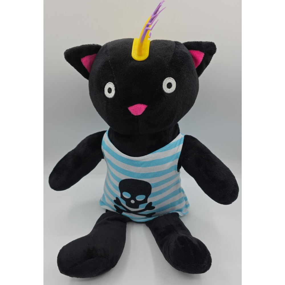 Punk Gothic Black Cat Plush Spiky Mohawk Skull Crossbones Shirt A&A Global 2023